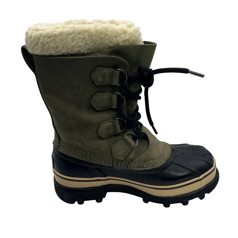 Sorel‎ Caribou Waterproof Winter Boots Women's Size 6 Tan Green Fur Lined
